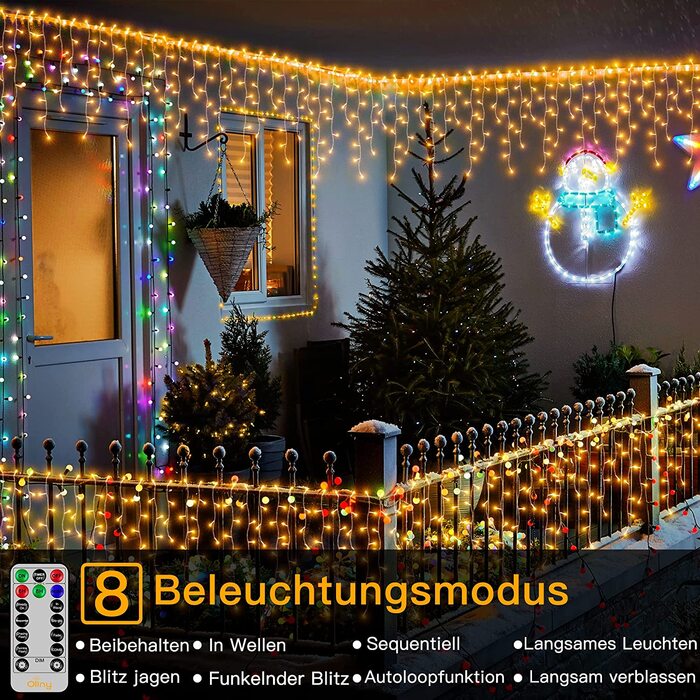 Світлодіодна гірлянда Ollny 15 м, 594 LED, біла, з пультом, водонепроникна, для вулиці, балкона, вікна, будинку, павільйону, тераси, новорічна декорація