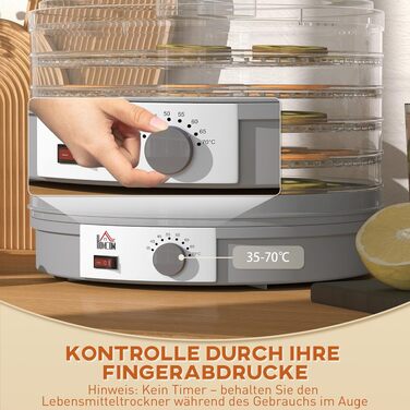 Сушарка для продуктів HOMCOM 245W, 5 лотків, 35-70°C, для фруктів, овочів, м'яса, квітів, без BPA