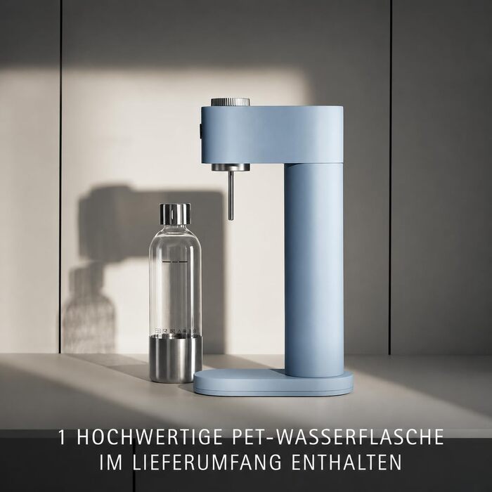 Автоматичний сифон для води WMF Element One зі сталі, світло-блакитний — газовий сифон для створення газованої води з 3 рівнями інтенсивності