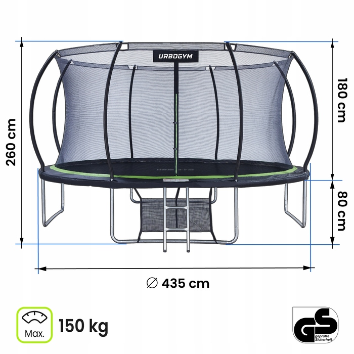 Батут із захисною сіткою Urbogym 435 см FT 14 (427-435 см)