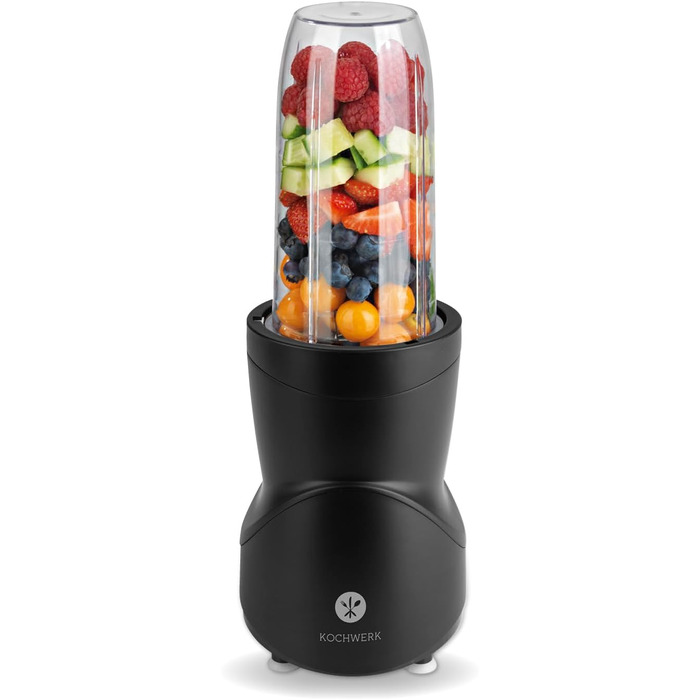 Блендер KOCHWERK Smoothie Maker 12-в-1, 4 чаші, To-Go кришка, подрібнення льоду, для фруктів, овочів і горіхів, міні-стаціонарний, BPA-Free, чорний