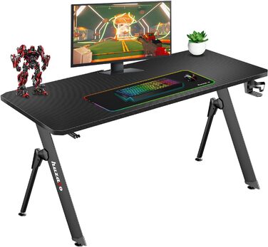 Геймерський кутовий стіл Huzaro Hero 2.8 XXL, чорний, 140x60 см, карбонова стільниця, для комп'ютера та офісу, з кабель-кліпсами