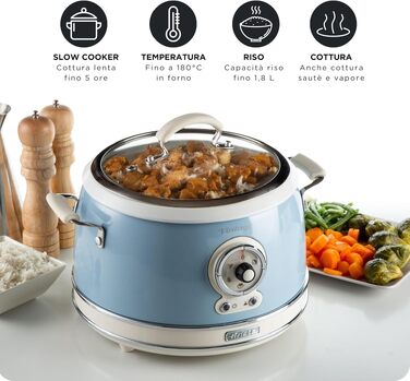 Мультиварка Ariete Vintage 2904 блакитна 3.5л для рису, приготування на пару, повільного приготування з керамічним антипригарним покриттям 650W