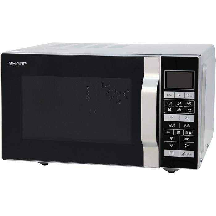 Мікрохвильова піч Sharp R-860S 3-в-1 з грилем і конвекцією, 25 л, 900 Вт, нержавіюча сталь, програмне управління, розморожування за вагою та часом