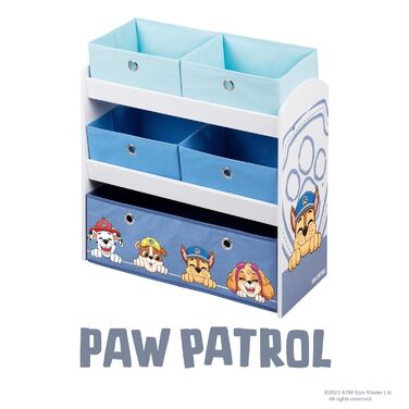 Дерев'яний ігровий стелаж Roba Paw Patrol з 5 коробками, органайзер для іграшок у стилі Монтессорі, для хлопчиків і дівчаток, білий/сірий