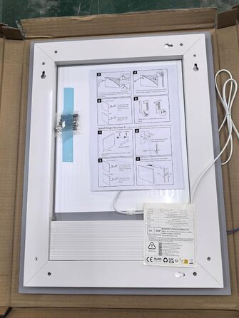 Дзеркало для ванної кімнати Luminorcrest з підсвічуванням, прямокутне 60 x 80 см, LED, 3 кольори, диммування, сенсорне управління, антизапар, CRI90+, загартоване скло, бокове та заднє підсвічування