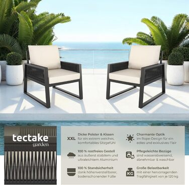 Набір садово-розкладних меблів tectake® Rope Design: 2 крісла, диван, стіл, подушки, для саду/балкону, 4 посадочні місця, вологостійкий, стиль 3
