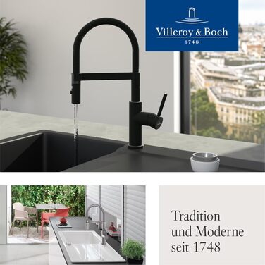 Змішувач кухонний Villeroy & Boch Steel Expert Compact, чорний матовий, з висувним гусаком та перемикачем, висота 143мм