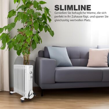 Масляний радіатор Clatronic RA 3735, електричний обігрівач Slimline на 1500 Вт, 7 секцій, 3 режими потужності для приміщень до 30 м²