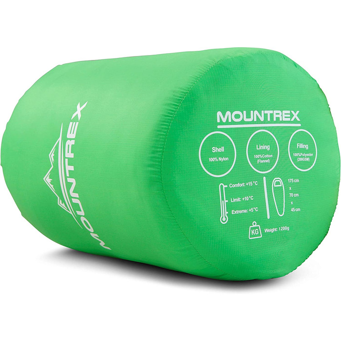 Дитячий спальний мішок MOUNTREX мумія, рюкзак, бавовна, синьо-зелений, 175x70x45 см для кемпінгу, подорожей, намету, легкий та компактний