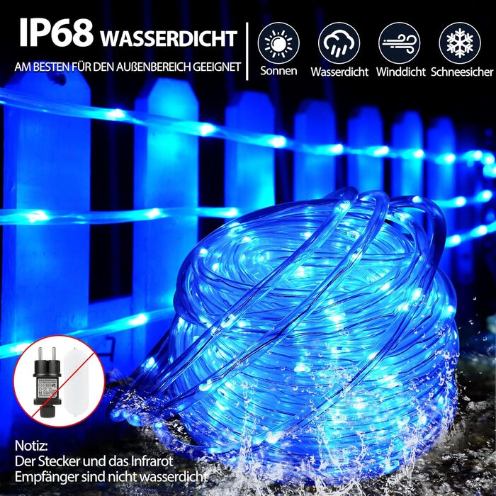 LED гірлянда-шланг StarryEver 15 м для вулиці та дому, 150 LED, IP68, 16 кольорів, з пультом, для саду, балкона, кімнати