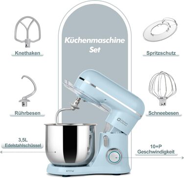 Кухонний комбайн Kitchen in the box — планетарний міксер та тістоміс 3.5 л, 10 швидкостей, з насадками (гак, вінчик, міксер), синій