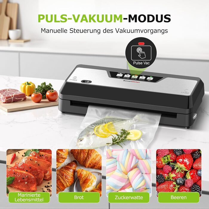 Вакууматор для продуктів Bonsenkitchen VS3019, 125 Вт, з вбудованим різаком, глянцевий чорний