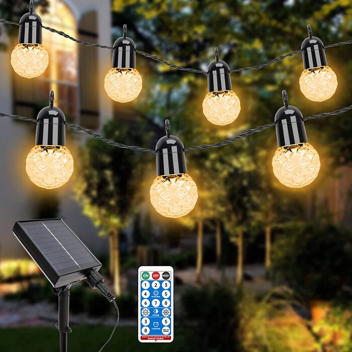 Сонячна гірлянда Aogled G40, 15,5 м, 25 LED, тепле біле світло 2700K, з пультом, для декору в приміщенні та на вулиці
