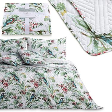 Покривало AmeliaHome 260x280 см, двостороннє, легке у догляді, стьобане, з рослинним і пташиним візерунком, багатобарвне, Kingsfisher