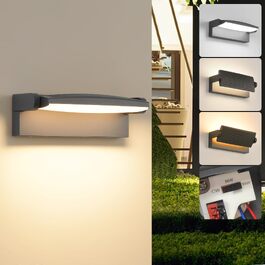 Стіна LED-світильник SANSHI 30W зовнішній, водонепроникна лампа IP65 з регулюванням панелі 350°, 3 режими кольору (3000K/4000K/6500K) для саду та тераси, темно-сірий