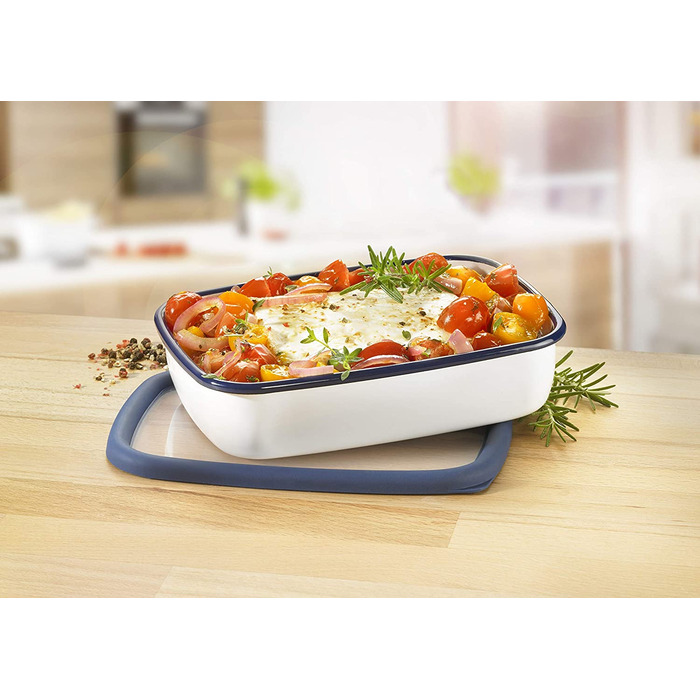 Емальований контейнер HoneyWare Classic Line з кришкою, плоский, 1,6 л, термостійкий до 400°C, підходить для зберігання, приготування страв, для духовки, гриля та всіх типів плит