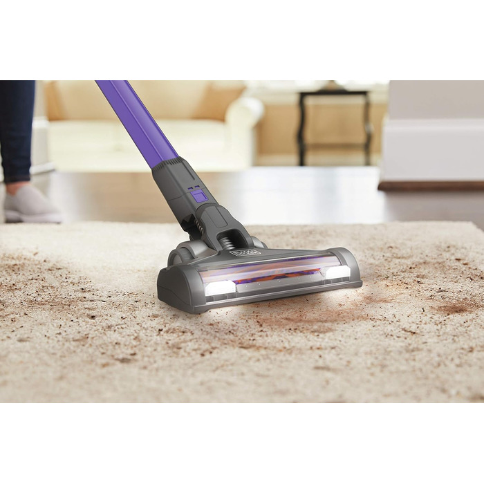 Акумуляторний пилосос BLACK+DECKER 4в1 для дому та тварин, 36В, 2.0А·год, без мішка, з електрощіткою для шерсті, 2в1 щілинна насадка, настінне кріплення, сріблясто-фіолетовий