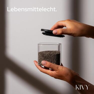 Набір скляних герметичних контейнерів для зберігання продуктів KIVY, квадратні, з кришками та етикетками, чорні, 4х400 мл