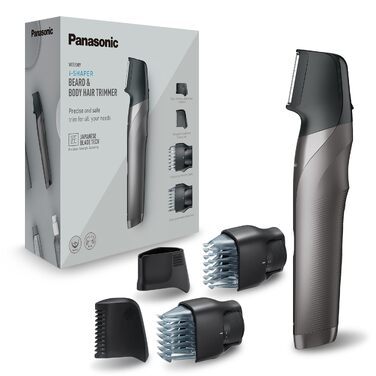 Акумуляторний тример для тіла Panasonic i-Shaper для чоловіків, сталеві леза, 20 налаштувань довжини, набір 4-в-1 з насадками та чохлом, чорний