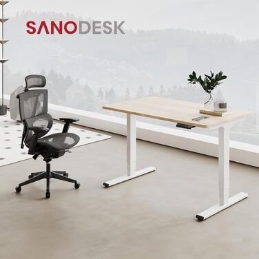 Регульований по висоті письмовий стіл SANODESK 120×80 см, електричний стіл для роботи стоячи та сидячи, два двигуни, USB-порт, пам'ять позицій та захист від зіткнень (Сірий/Чорний)