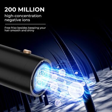 UKLISS Airstyler 5-в-1: Фен-щітка, стайлер для волосся з іонізацією, плойка, насадки для укладання (Чорний/Золотий)