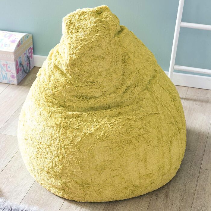 Дитячий мішок-кріселко Lumaland Fluffy, 60x45 см, жовтий, 120 л, м'який плюшевий чохол, знімний, для хлопчиків і дівчаток