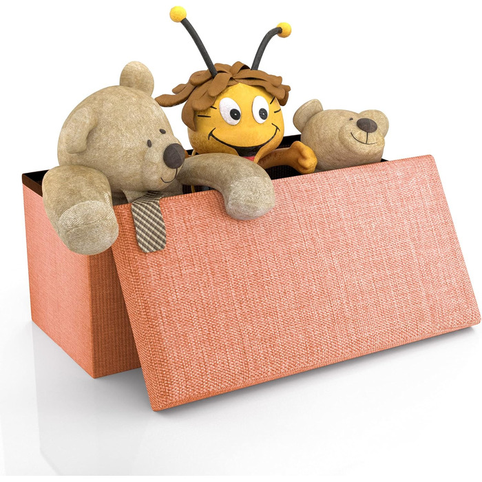 Складна сидіння-скриня INTIRILIFE 78x38x38 см, мандариновий, з кришкою, тканина під льон – пуф з місцем для зберігання, банкетка, табурет, короб для взуття