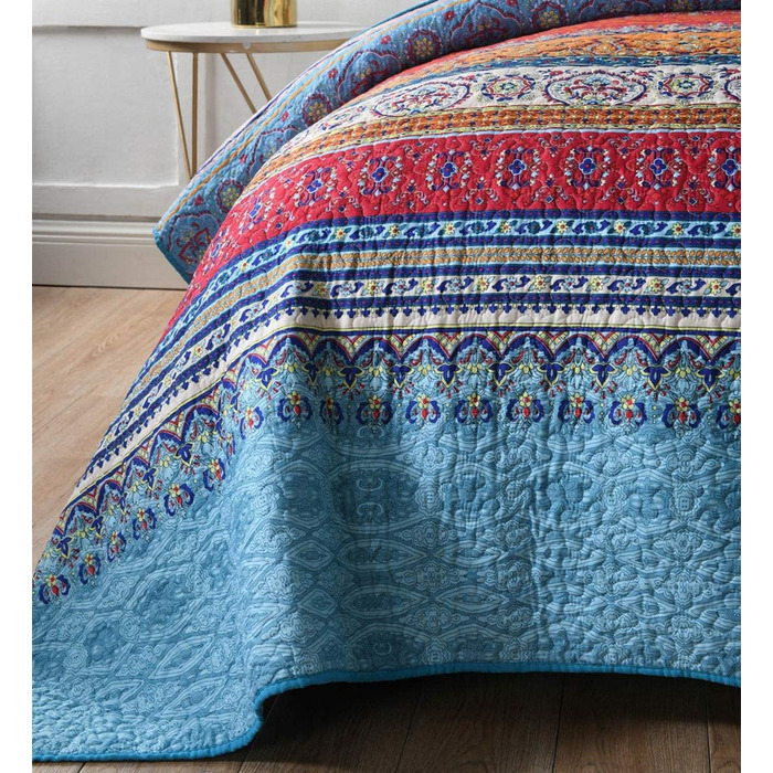 Покривало Qucover Boho 150x200 см з мікрофібри, ультрам'яке стьобане етно покривало для односпального ліжка та дивану