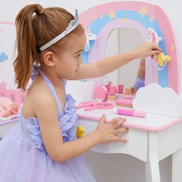 Дитячий туалетний столик Teamson Kids Fantasy Fields Little Dreamer з дзеркалом, вбудованим сховищем і стільчиком, білий