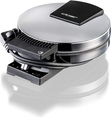 Електрична вафельниця Cloer 285EF з гербом Остфрізланду, для тонких хрустких вафель, 800 Вт, антипригарна хромована поверхня 15 см, регулювання ступеня підсмажування