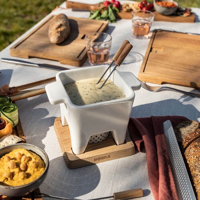 Фондю Boska Tapas Bianco L - для сиру та соусів, 600 мл - з підставкою та свічкою, для мікрохвильової печі та посудомийної машини