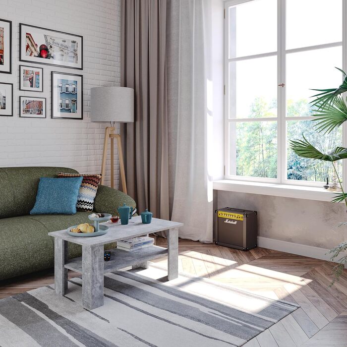Стіл журнальний KOMTO Vienna бетон, дерев'яний, 90x50x43 см, сучасний стіл для вітальні, кофейний стіл, приставний столик