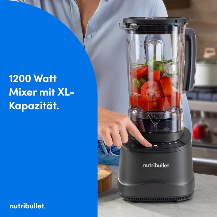 Стаціонарний блендер Nutribullet SmartSense Mixer Combo NBF550DG, 1500Вт, з чашею 1.9л та стаканами 700/900мл, 5 швидкостей, пульсаційний режим, чорний
