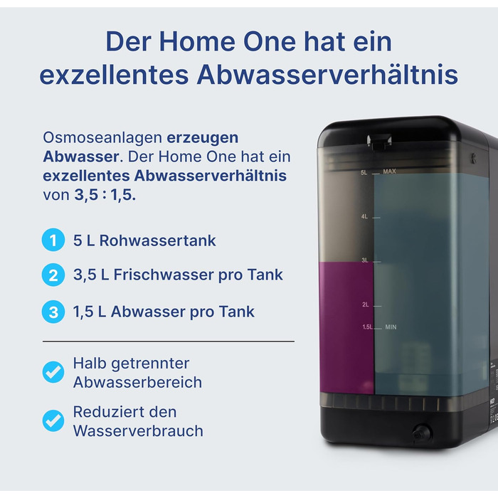 Система фільтрації води зворотного осмосу HO3 Home One з 4 рівнями температури (RT, 50, 85, 95°C), 10-ступенева фільтрація, UV-стерилізація, TDS моніторинг – чорний