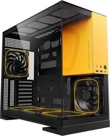 Корпус для ПК Geometric Future M5, загартоване скло, Mid Tower, E-ATX/ATX, 1.2мм сталь, ARGB вентилятори, Type-C, підтримка радіаторів 420/360 мм, чорний/жовтий