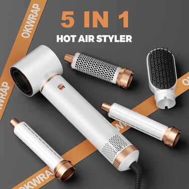 OKWRAP Hairstyler 5-в-1: Фен-щітка, Автоматичний Локон, Випрямляч для Волосся - Мультистайлер для Сушіння, Об'єму, Локонів