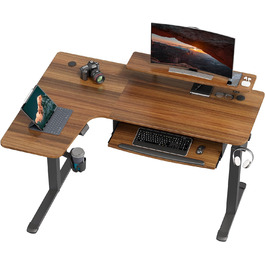 Електричний кутовий стіл для геймінгу EUREKA ERGONOMIC 155x110 см, з регулюванням висоти, клавіатурною полицею, LED-підставкою для монітора, лівий, колір горіх