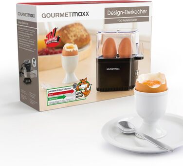Електрична яйцеварка GOURMETmaxx на 2 яйця, енергозберігаюча, компактна, BPA free, з мірним стаканом і голкою, чорна
