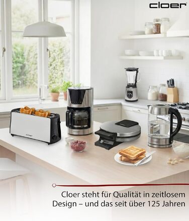 Тостер Cloer 3710 для 4 тостів, 1380 Вт, нержавіюча сталь, підігрів булочок, автоматичний підйом, крихтоуловлювач