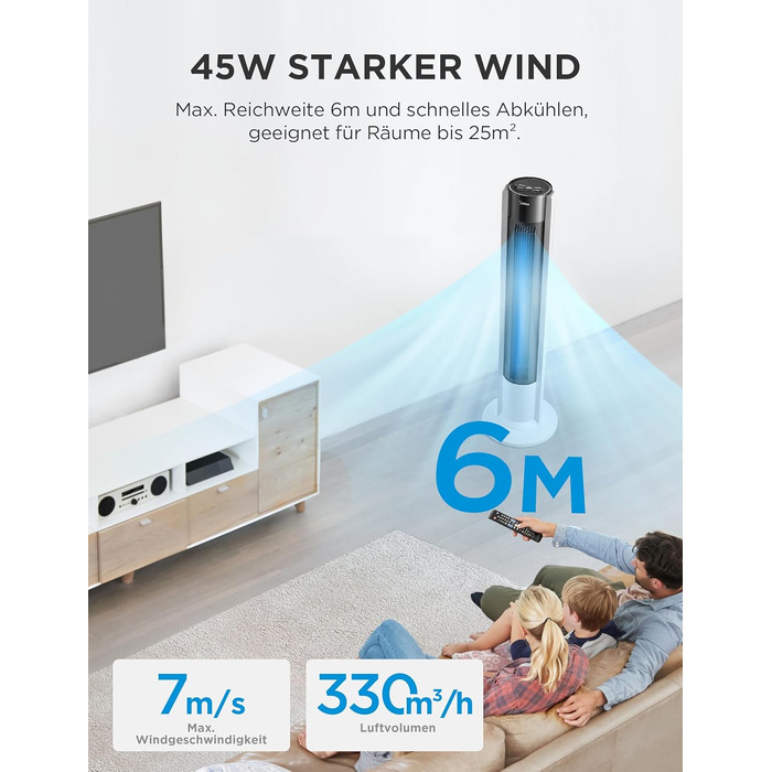 Вентилятор підлоговий Midea FZ10-19BRA з мідним мотором, пульт, таймер 7 год, 3 режими, білий 110 см