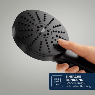 Душова лійка GROHE Vitalio Joy+ 120 з функцією Boost та AquaBooster, 3 типи струменя, водозаощаджуюча (8 л/хв), матово-чорна, 1348640000
