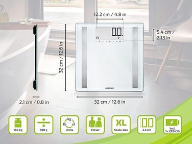 Цифрова вага Soehnle Shape Sense Control 200 для людей з великим LCD-дисплеєм, автоматичне вмикання та вимикання, плоска вага для тіла