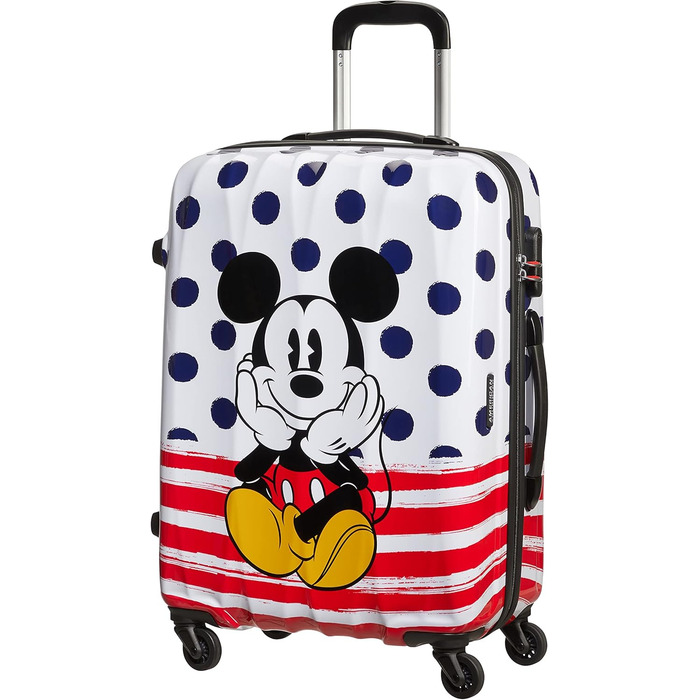 Чемодан American Tourister Disney Legends Mickey Blue Dots, синій, з принтом Міккі Мауса, жорсткий пластик