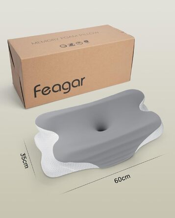 Подушка для шиї Feagar з Memory Foam, ергономічна, 2 висоти (8/12 см), сіра. Підтримка шиї та плечей