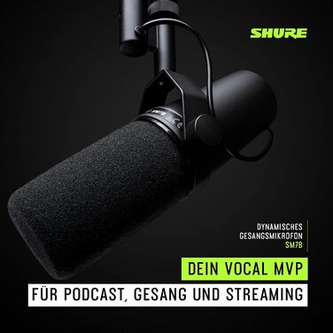 Динамічний мікрофон Shure SM7B для вокалу, подкастів і студії, XLR, широкий частотний діапазон, теплий звук, чорний