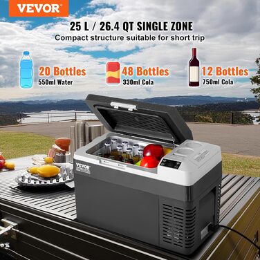 Автохолодильник VEVOR 25л портативний, 12V компресорний -20°C до +20°C для авто, кемпінгу, подорожей