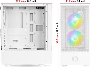 Корпус для ПК EMPIRE GAMING Sapphire ARGB середній Tower ATX/mATX/ITX, білий, з бічною панеллю із загартованого скла, 3 ARGB вентилятори 120 мм, MB Sync