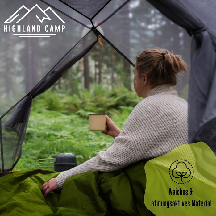 Ультралегкий бавовняний спальник HIGHLAND CAMP 570г, для хостелів, гірських притулків, молодіжних гуртожитків, зелений