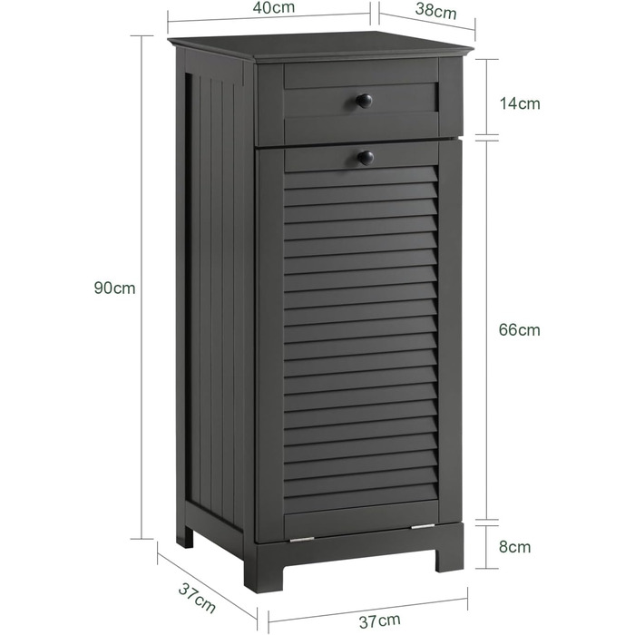 Шафа для білизни SoBuy BZR73-DG з висувним кошиком, темно-сіра, 40x90x38 см, для ванної, органайзер для прання